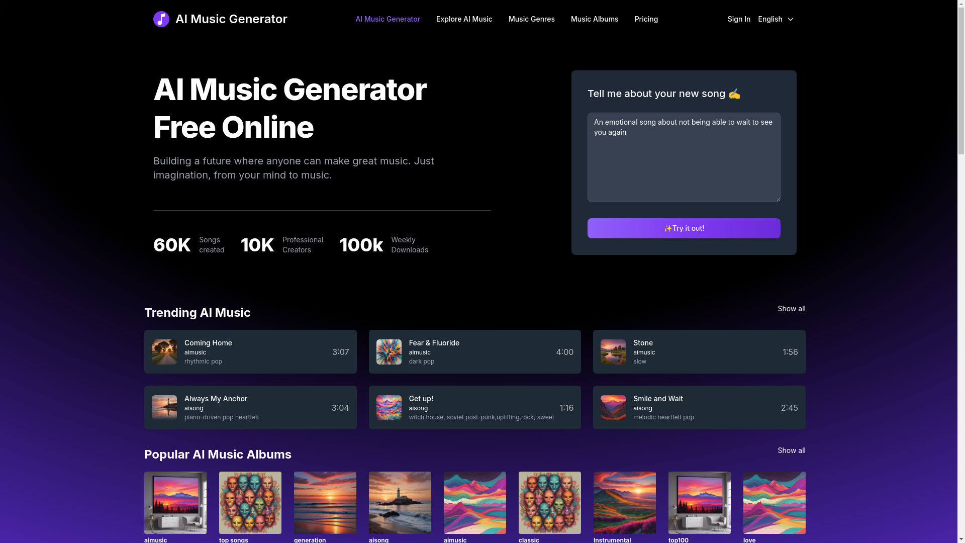 website screenshot of https://ai-music-generator.pages.dev/