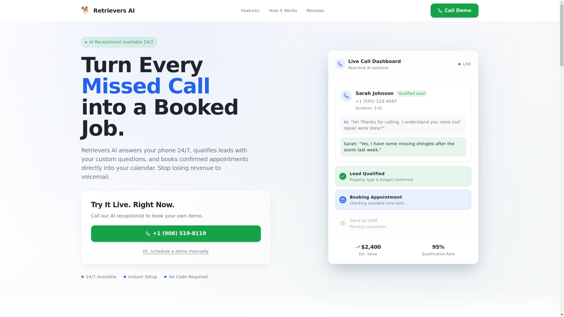 website screenshot of https://retrievers.ai/