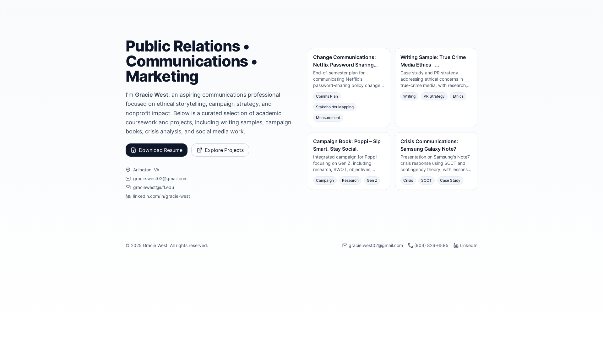 website screenshot of https://graciewest.co/