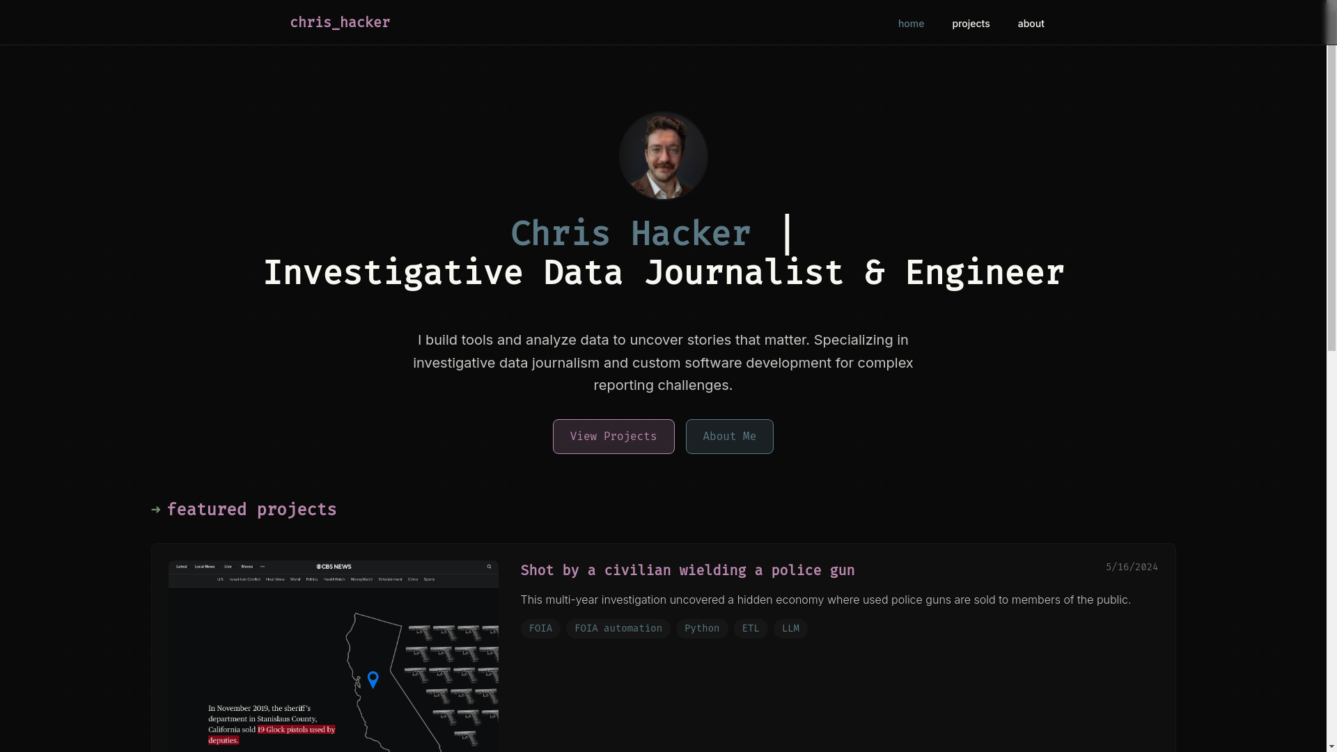 website screenshot of https://chrishacker.me/