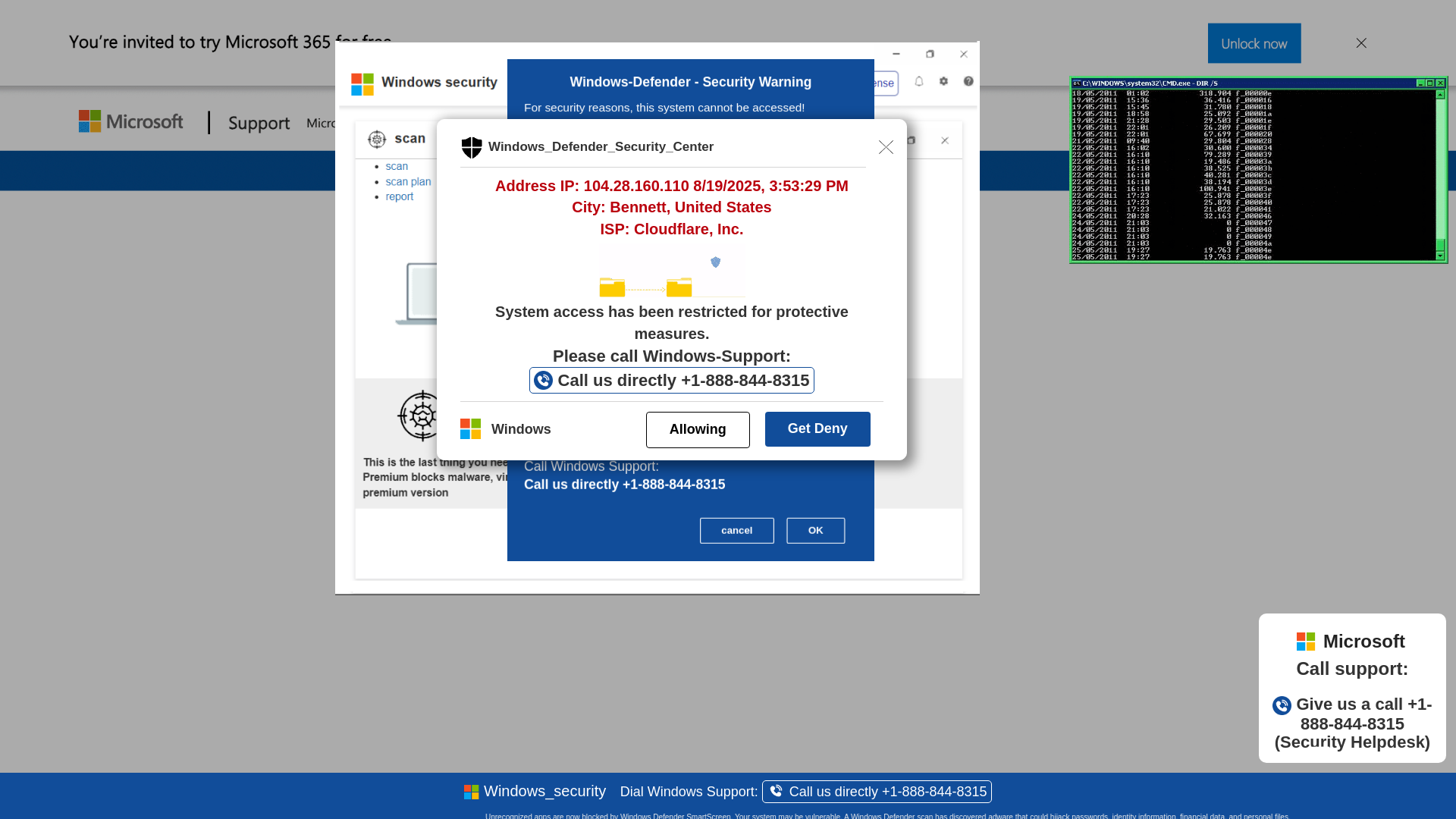 website screenshot of https://utoiqw-secondary.z1.web.core.windows.net/wighwduqwudiqwdgiuwdg/?bcda=1-888-844-8315
