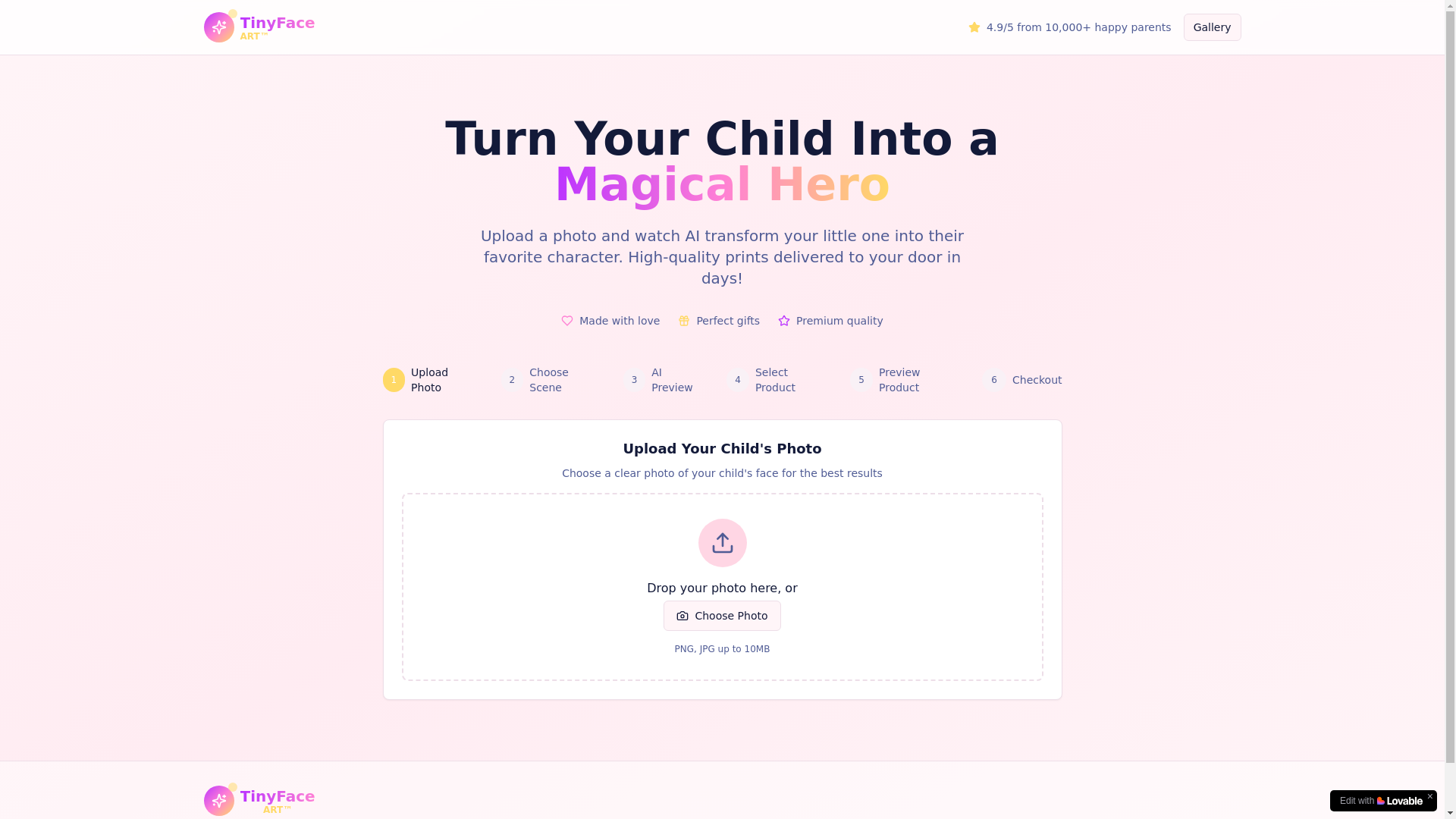 website screenshot of https://tinyface-art.com/