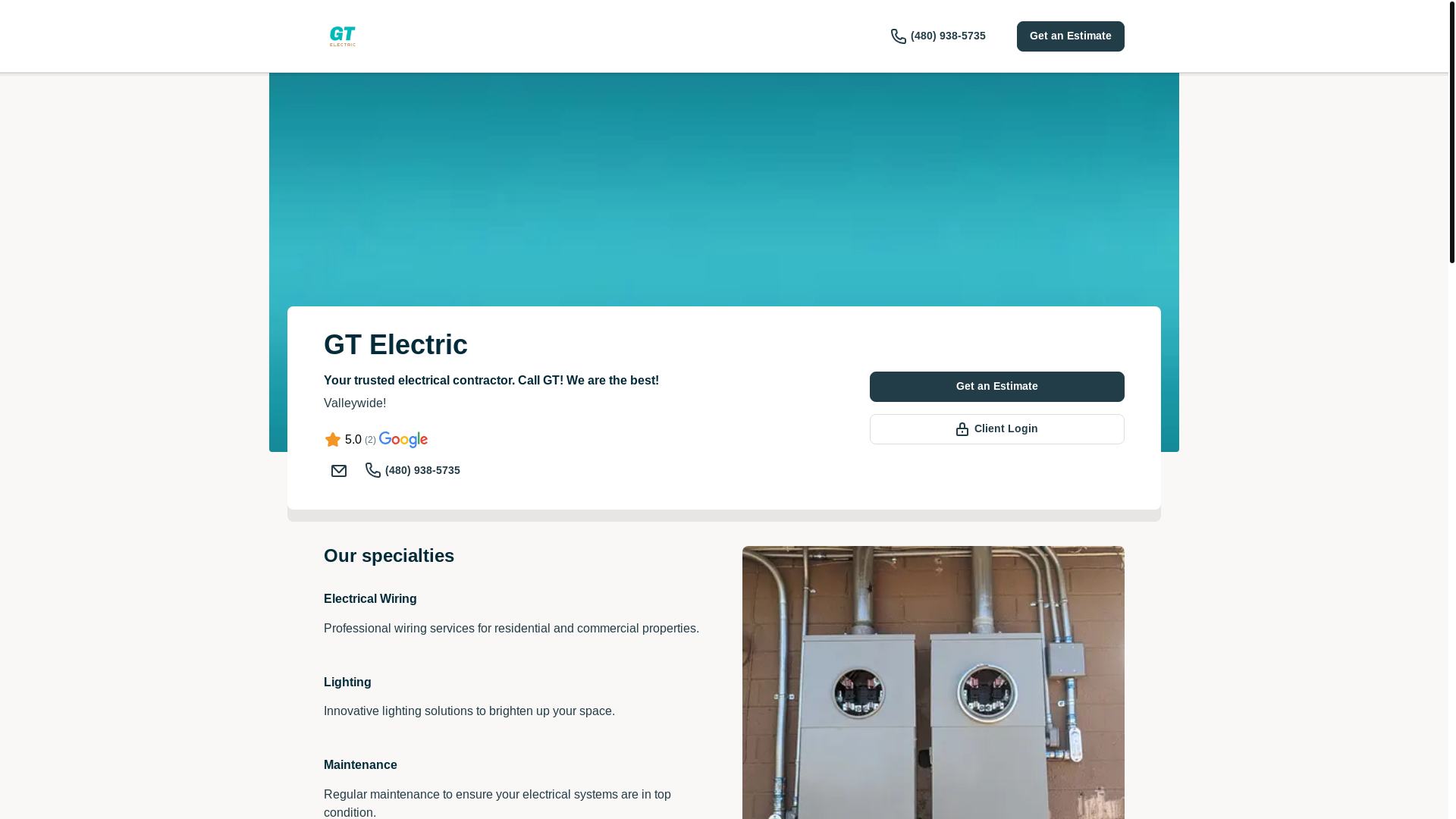 website screenshot of https://gtelectricaz.com/