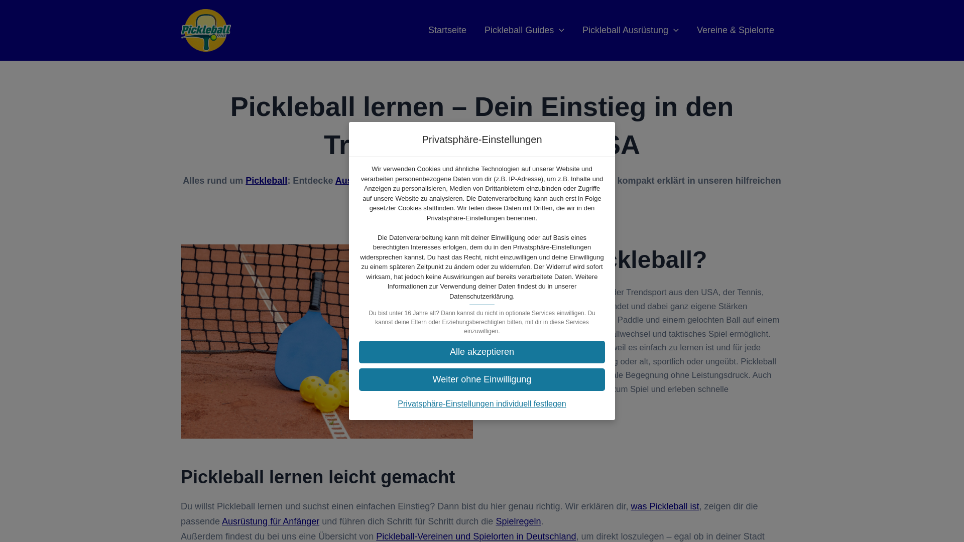 website screenshot of https://pickleballfans.de/