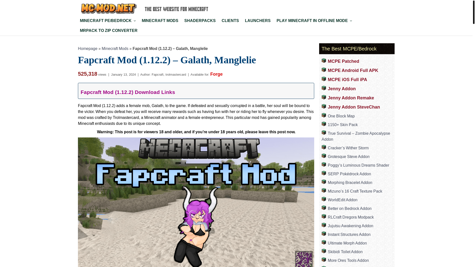 website screenshot of https://www.bing.com/ck/a?!&&p=83decef5aaddbb26b7ded6126010e6434c2693a5d5e3f2c412860b8276ca086cJmltdHM9MTc2NjI3NTIwMA&ptn=3&ver=2&hsh=4&fclid=2a3d01bb-fcf2-60ca-0c5d-1771fd51618c&psq=fapcraft&u=a1aHR0cHM6Ly93d3cubWMtbW9kLm5ldC9mYXBjcmFmdC1tb2Qv&ntb=1