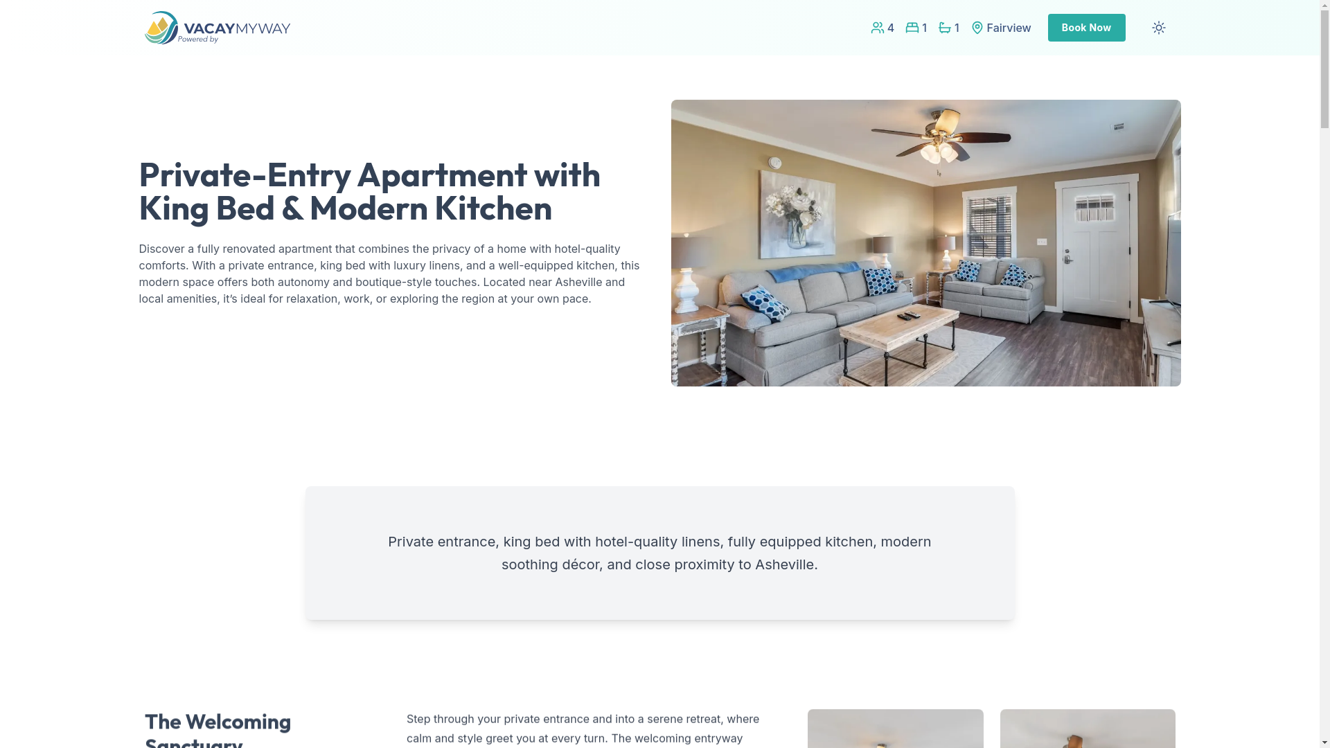 website screenshot of https://calmfairview.vacations/