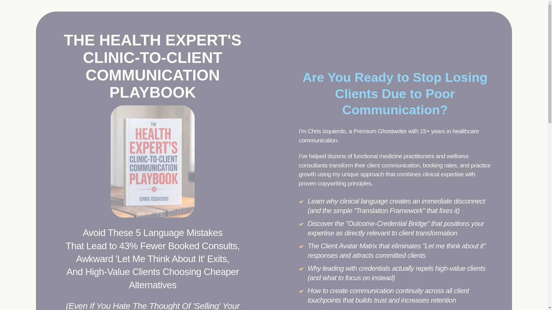 website screenshot of https://clinictoclientplaybook.com/