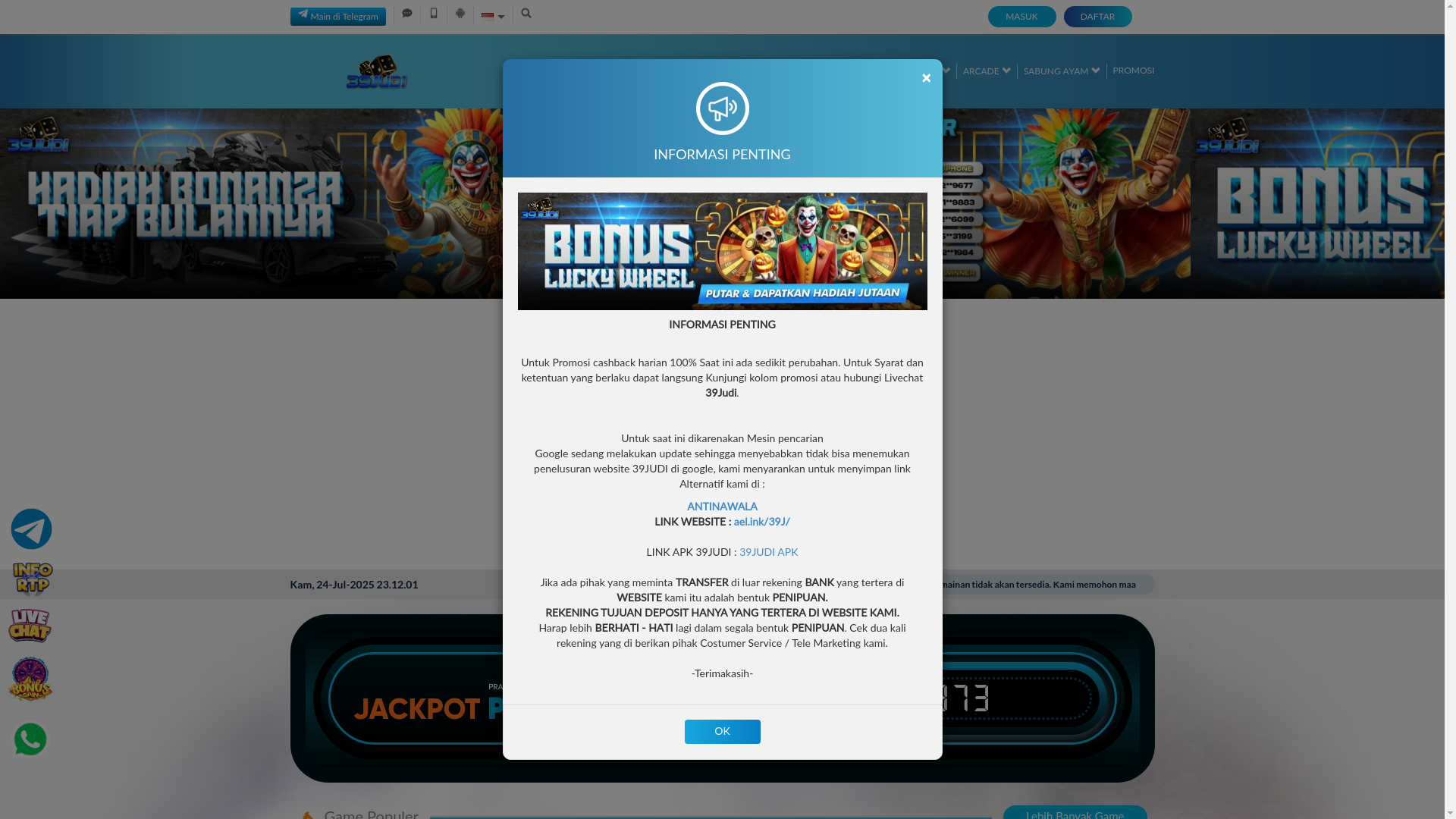 website screenshot of https://tigasembilanj.xyz/