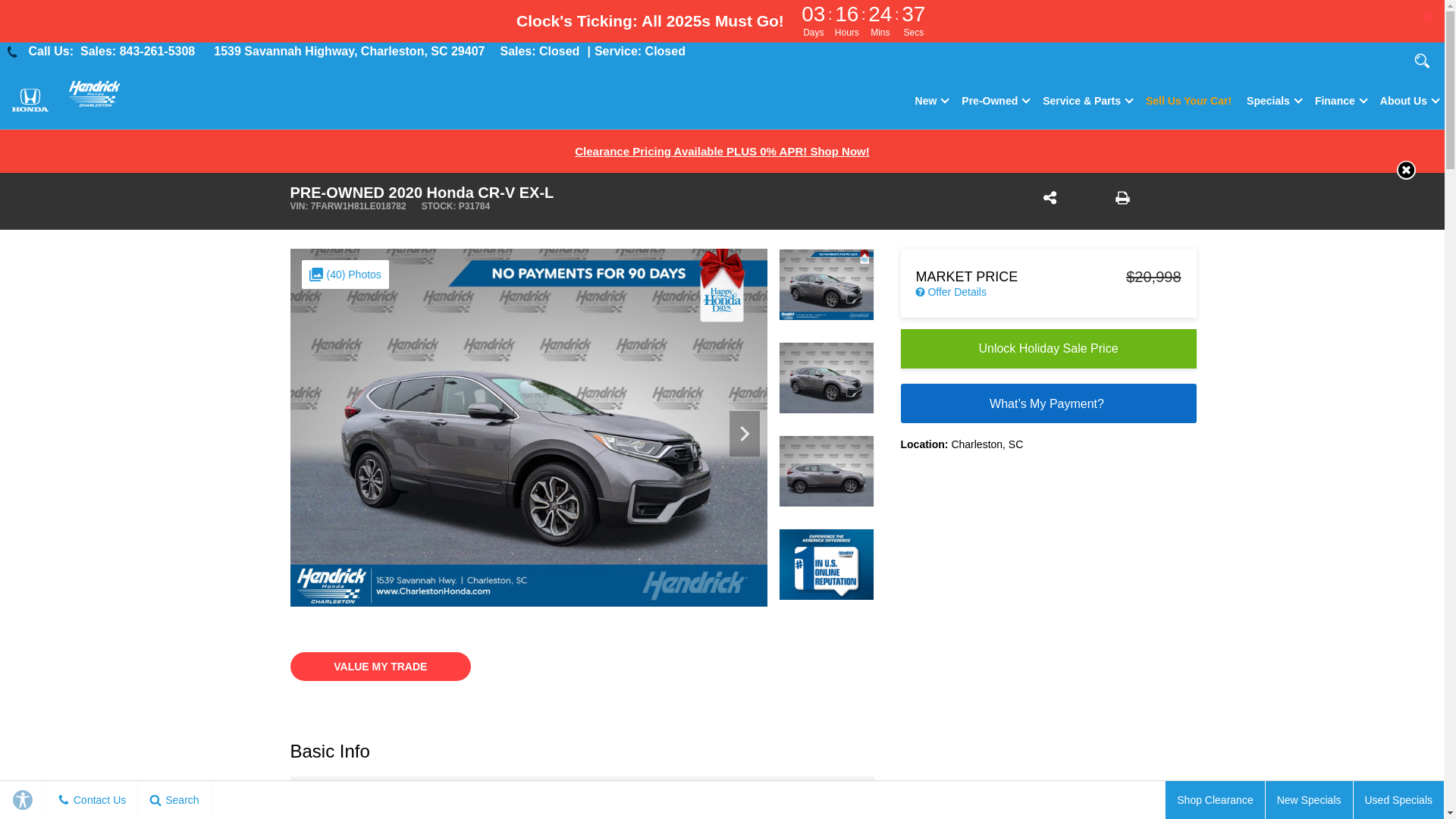 website screenshot of https://www.charlestonhonda.com/inventory/used-2020-honda-cr-v-ex-l-fwd-suv-7farw1h81le018782/