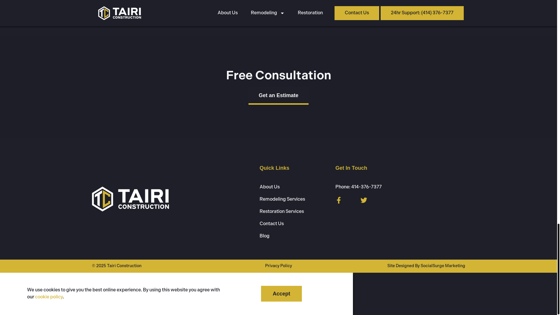 website screenshot of https://tairicontracting.com/