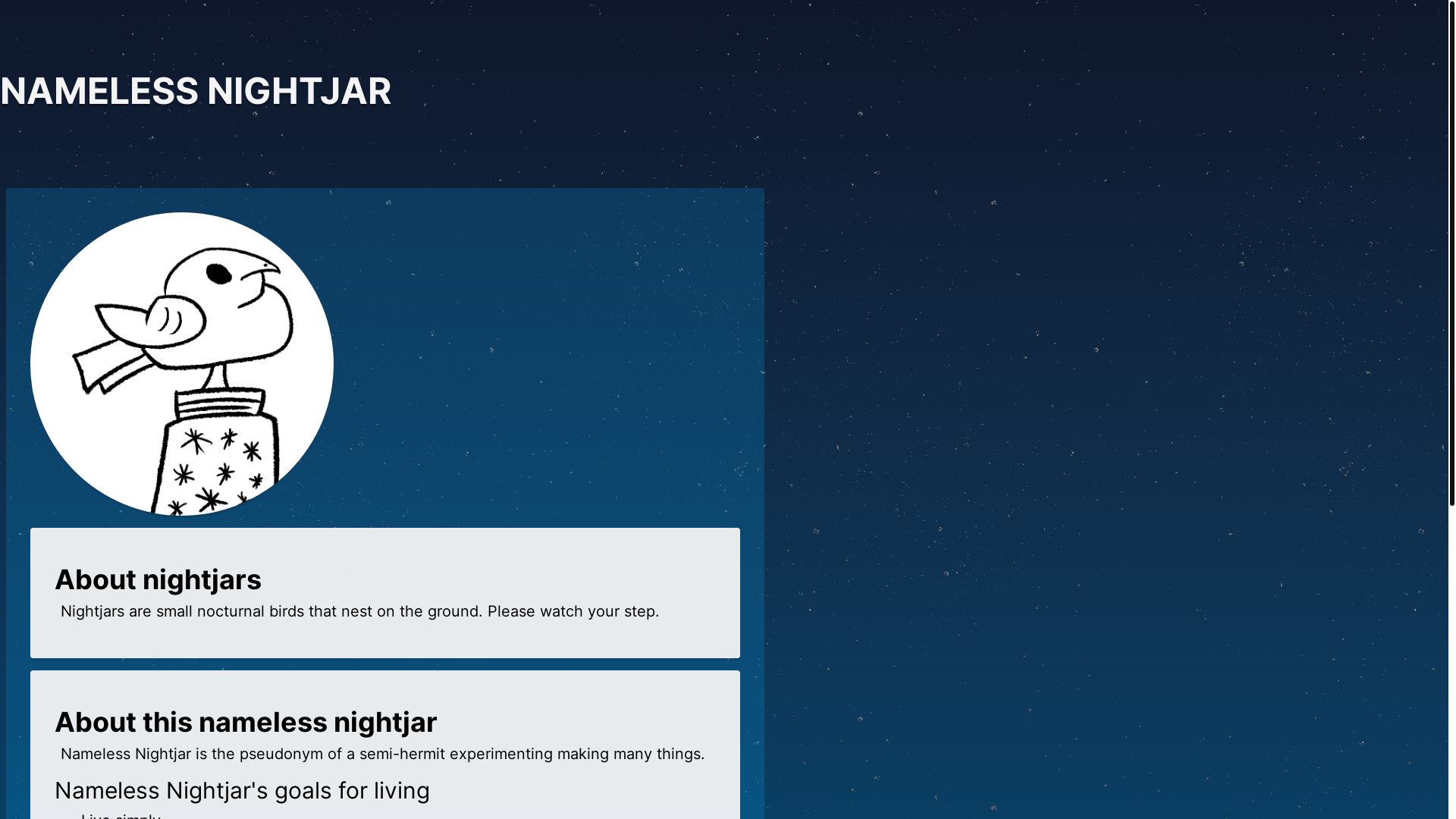 website screenshot of https://namelessnightjar.pages.dev/
