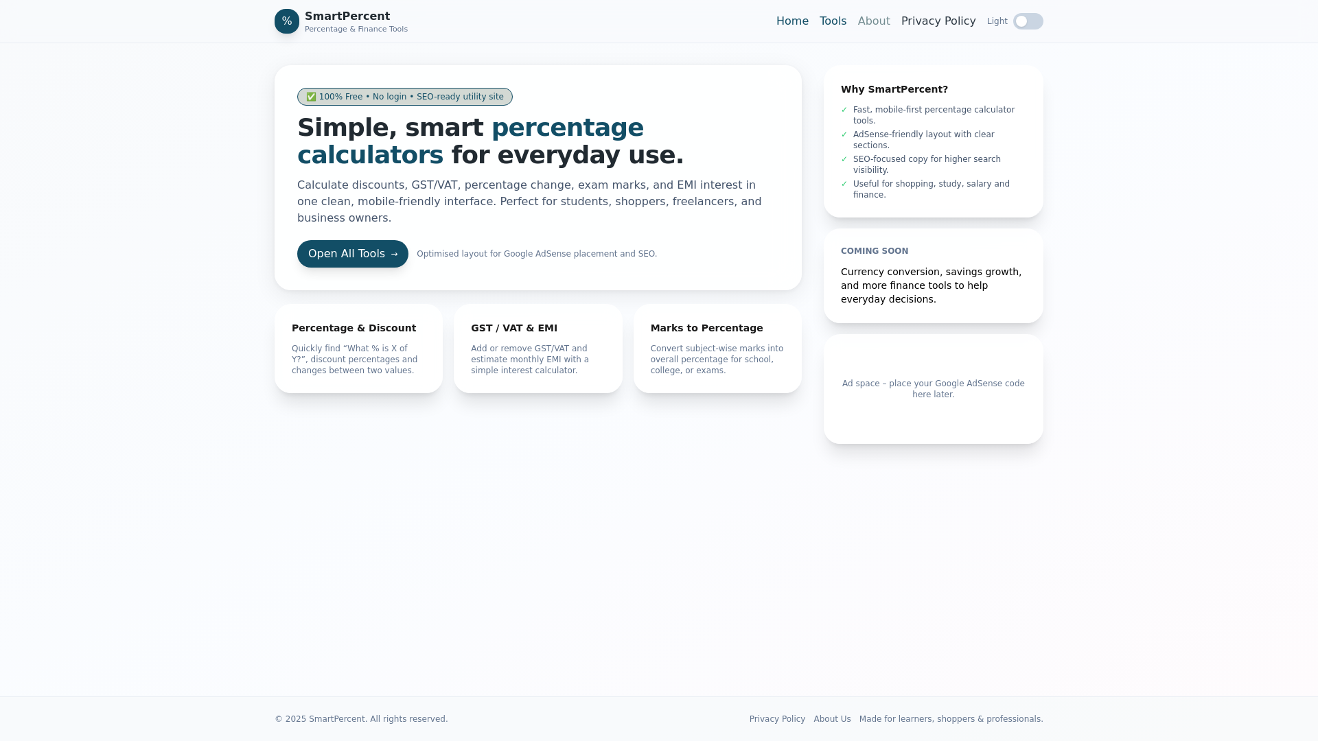 website screenshot of https://ismartpercent.com/