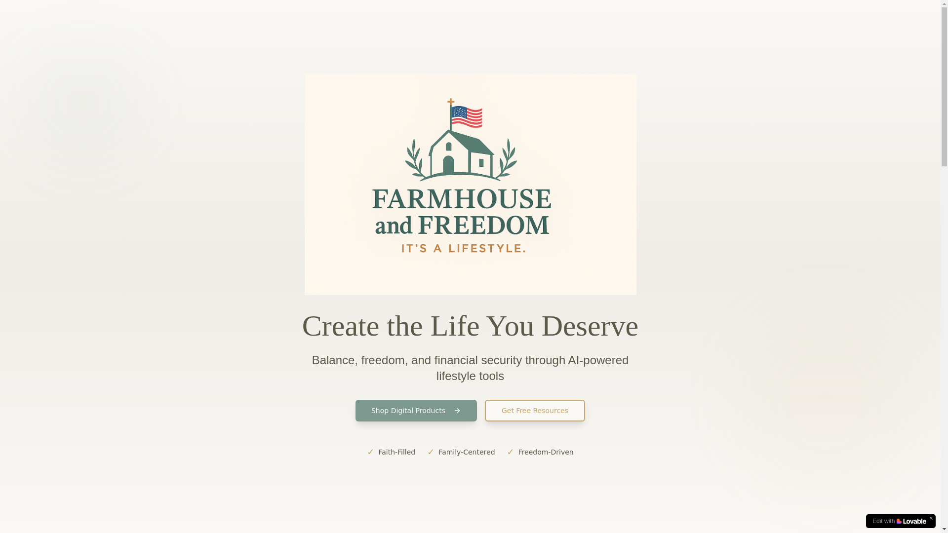 website screenshot of https://farmhouseandfreedom.com/