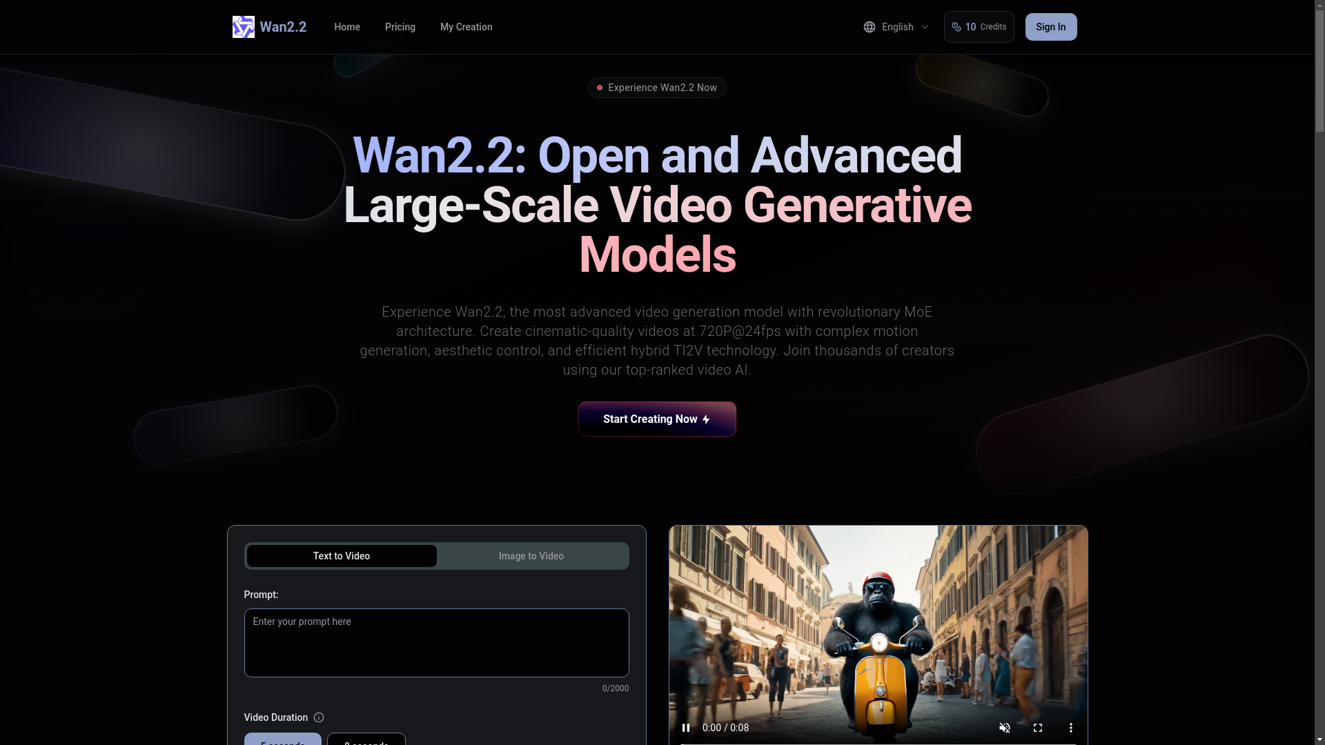 website screenshot of https://wan22.studio/