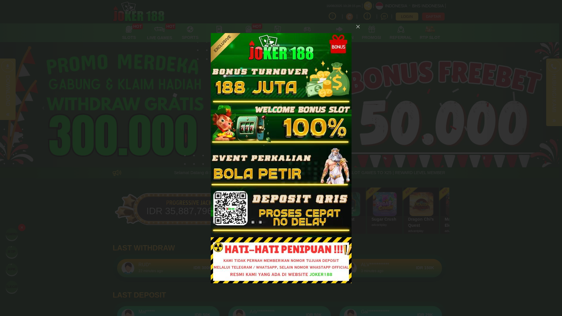 website screenshot of https://joker188menang.com/