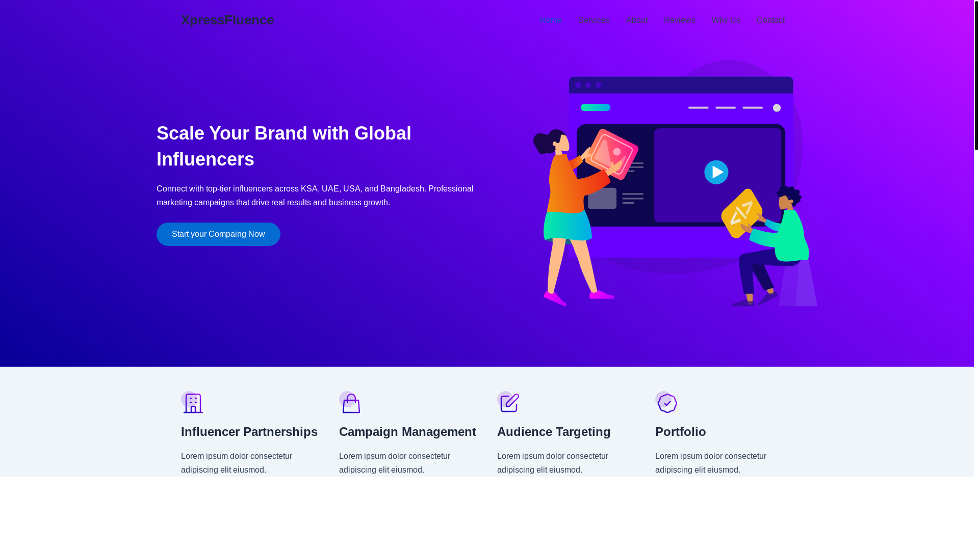 website screenshot of https://xpressfluence.com/