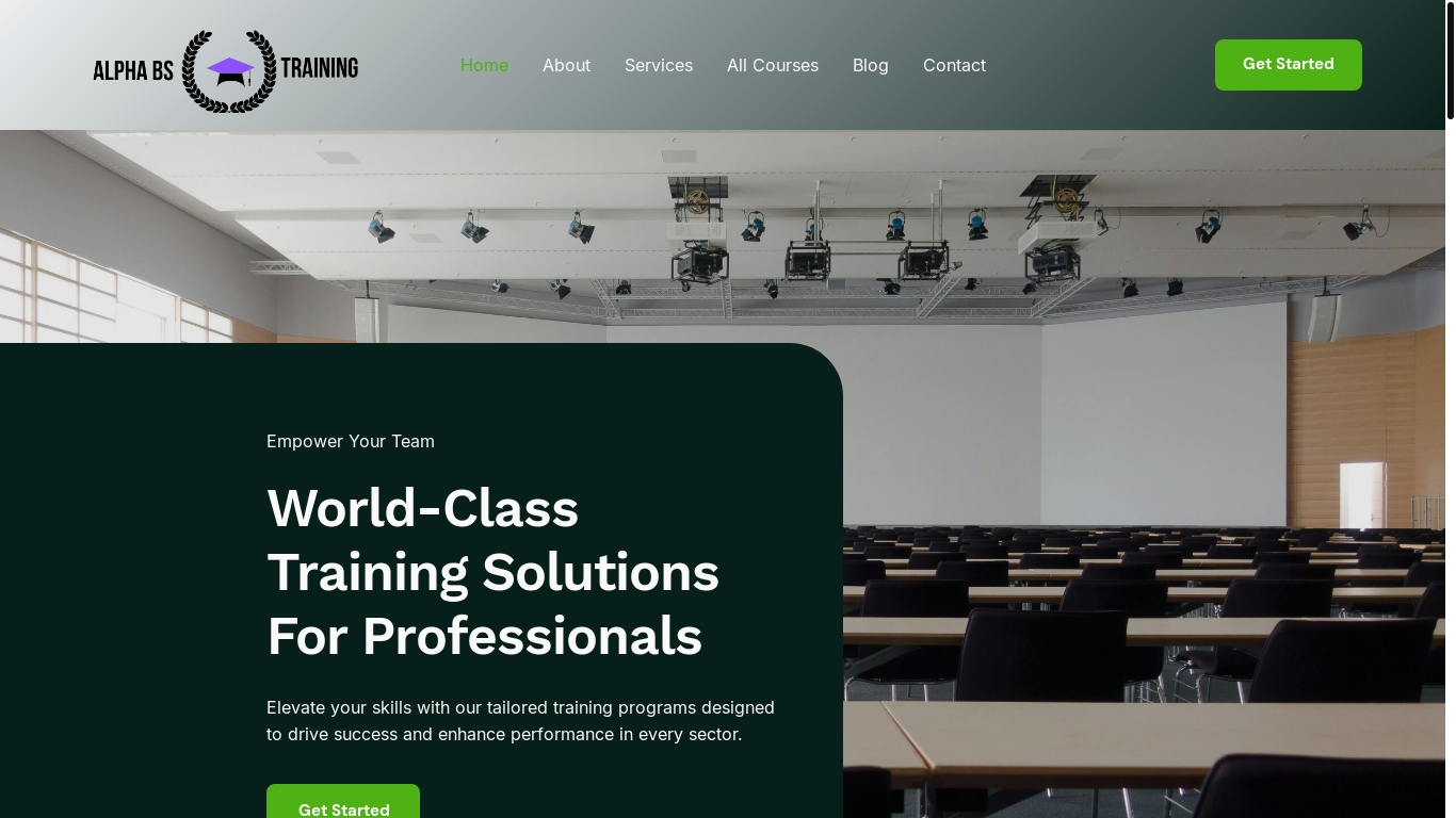 website screenshot of https://alphaprotraining.co.za