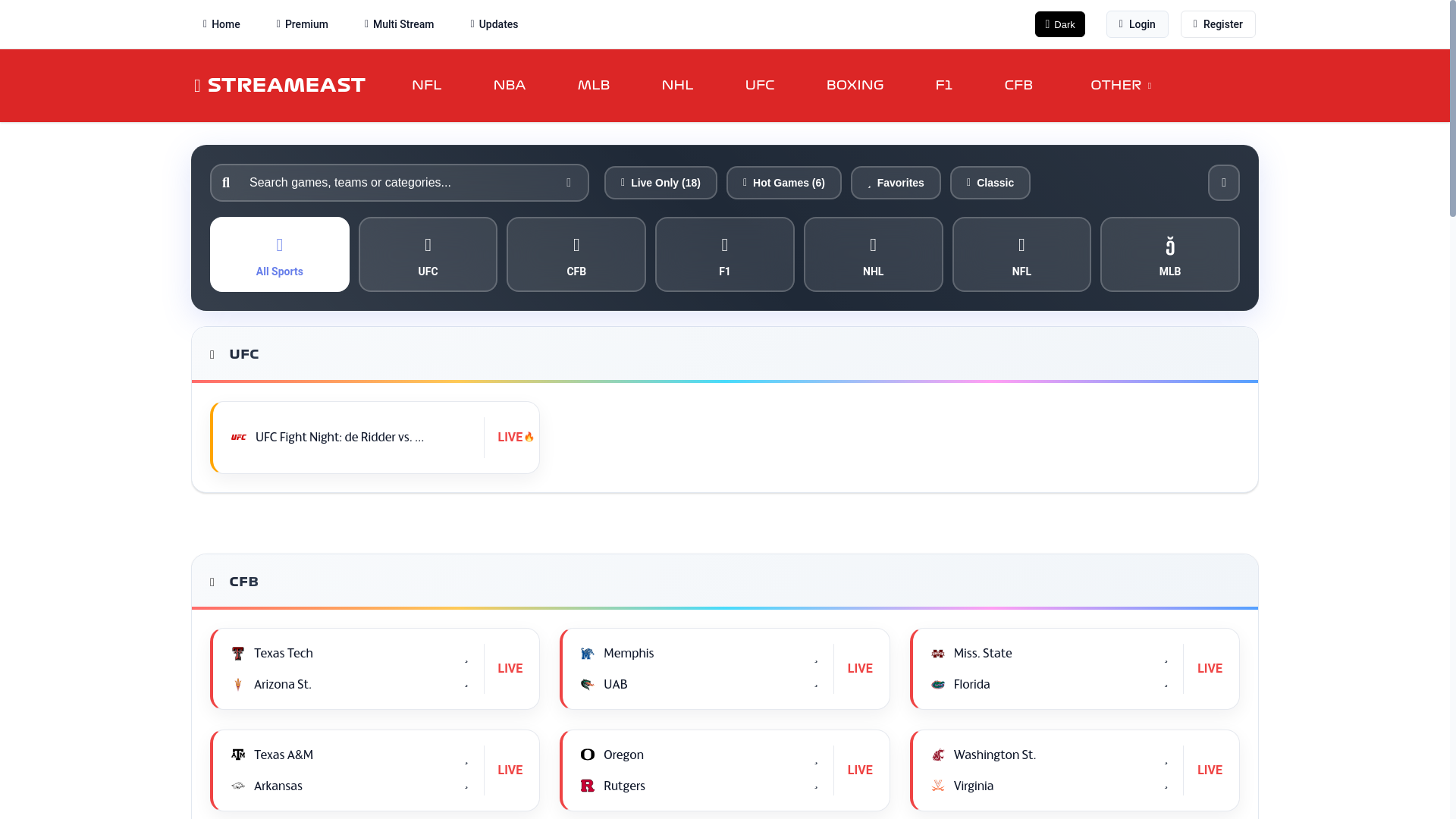 website screenshot of https://v2.streameast.ga/ufc/ufcfightnight-deriddervsallen