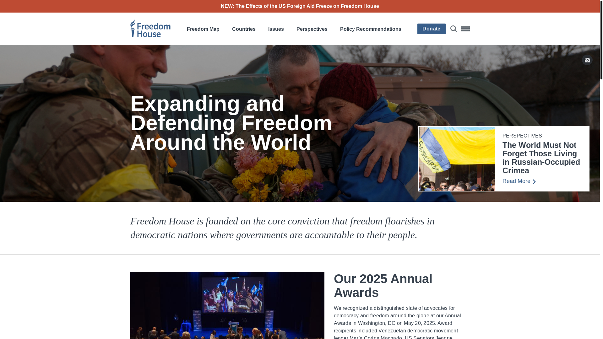 website screenshot of https://freedomhouse.org