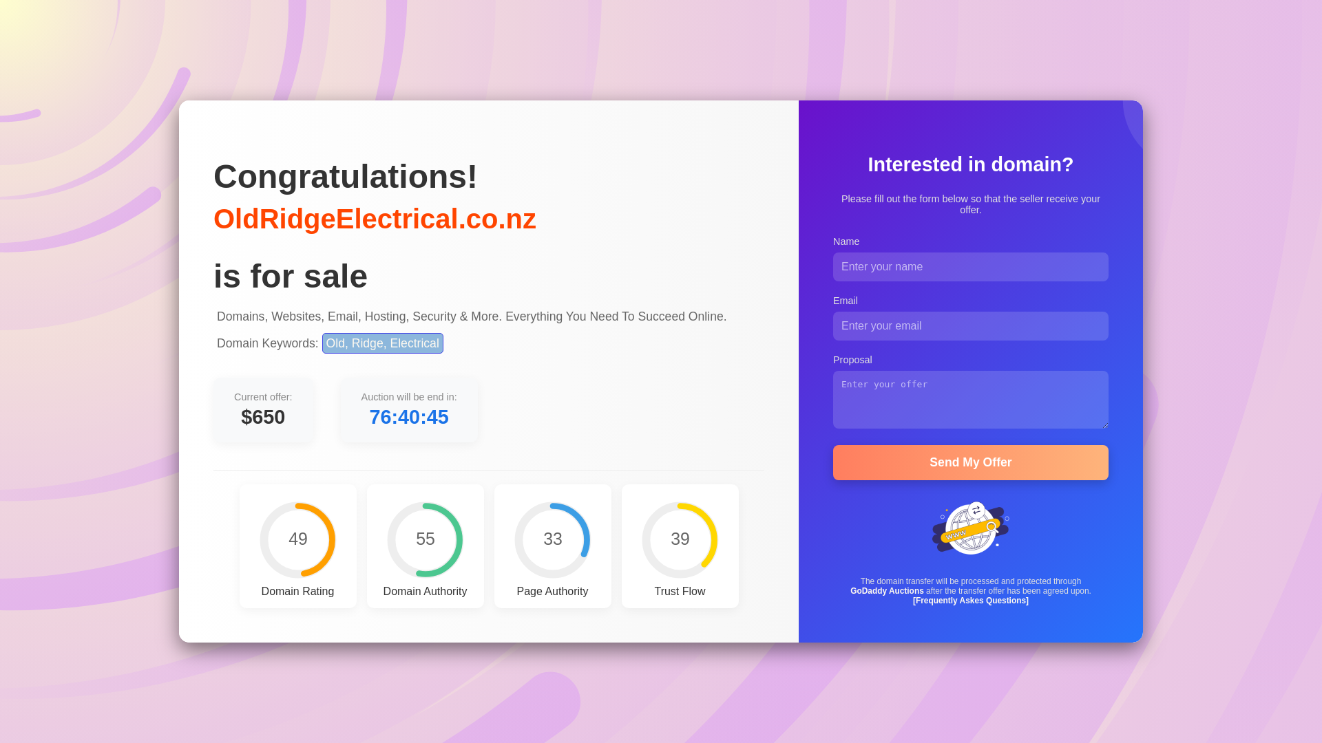 website screenshot of https://oldridgeelectrical.co.nz/