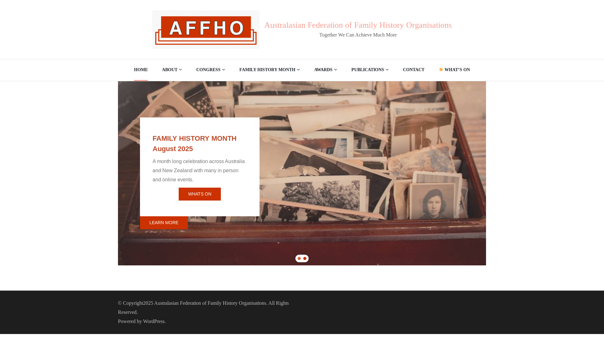 website screenshot of https://affhofamilyhistorycongress.org/
