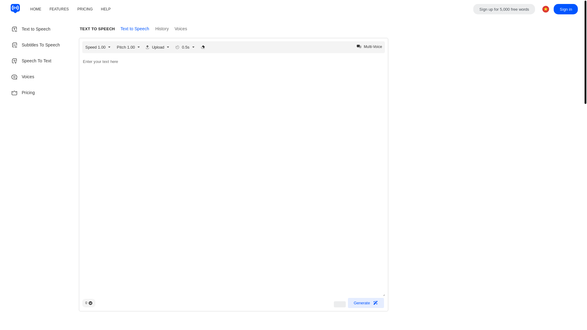 website screenshot of https://aivoicetexttospeech.com/