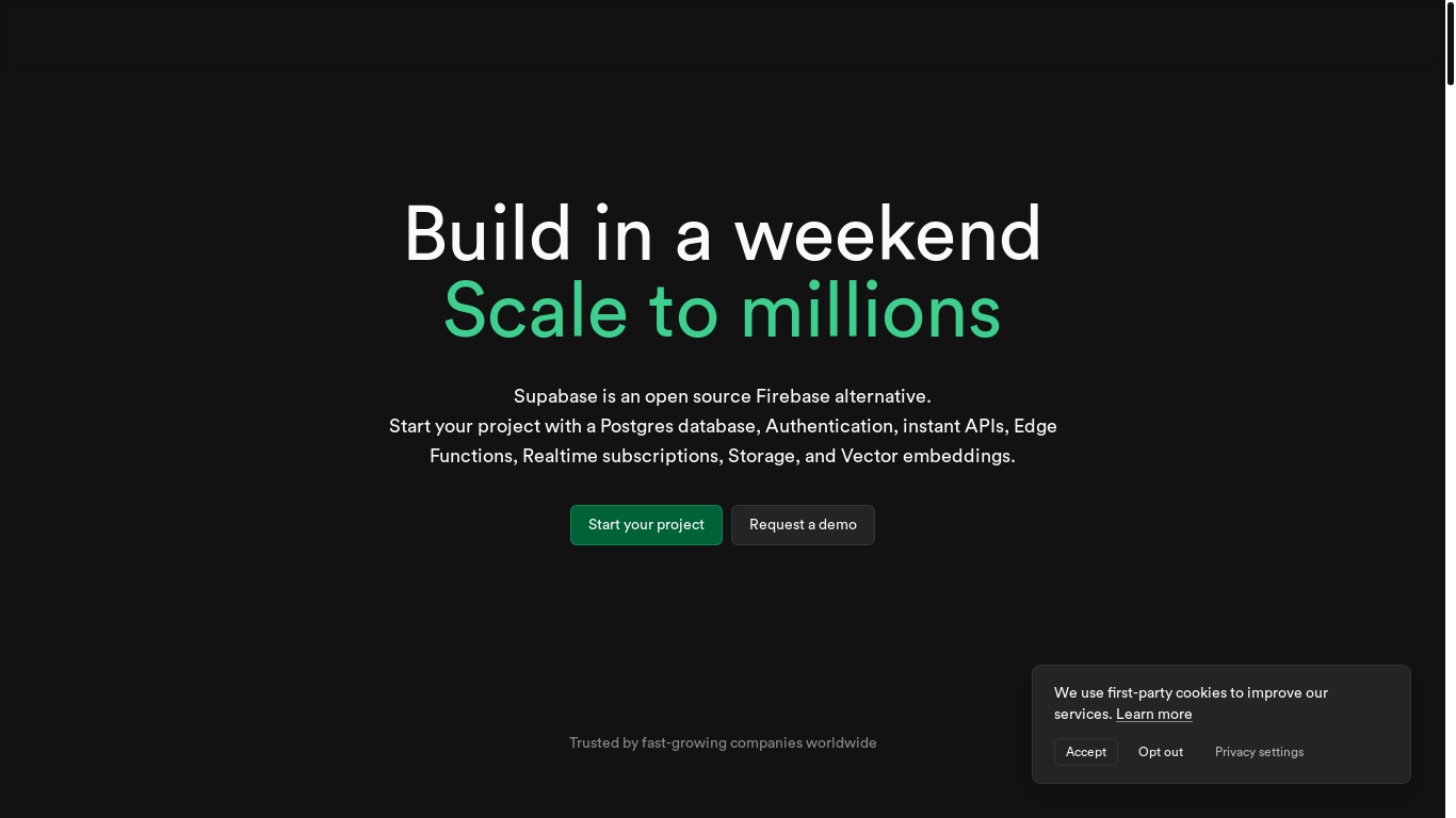 website screenshot of http://supabase.co/