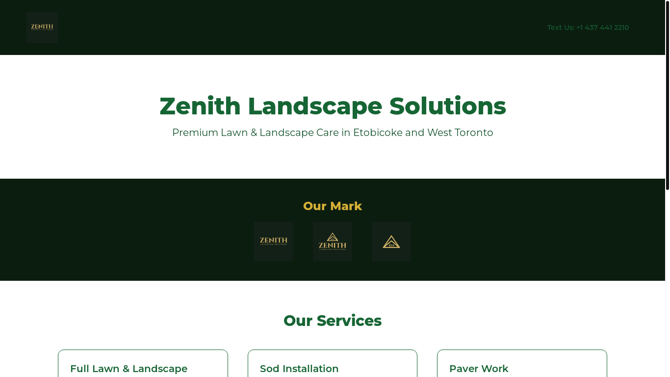 website screenshot of https://zenithlandscapesolutions.ca/