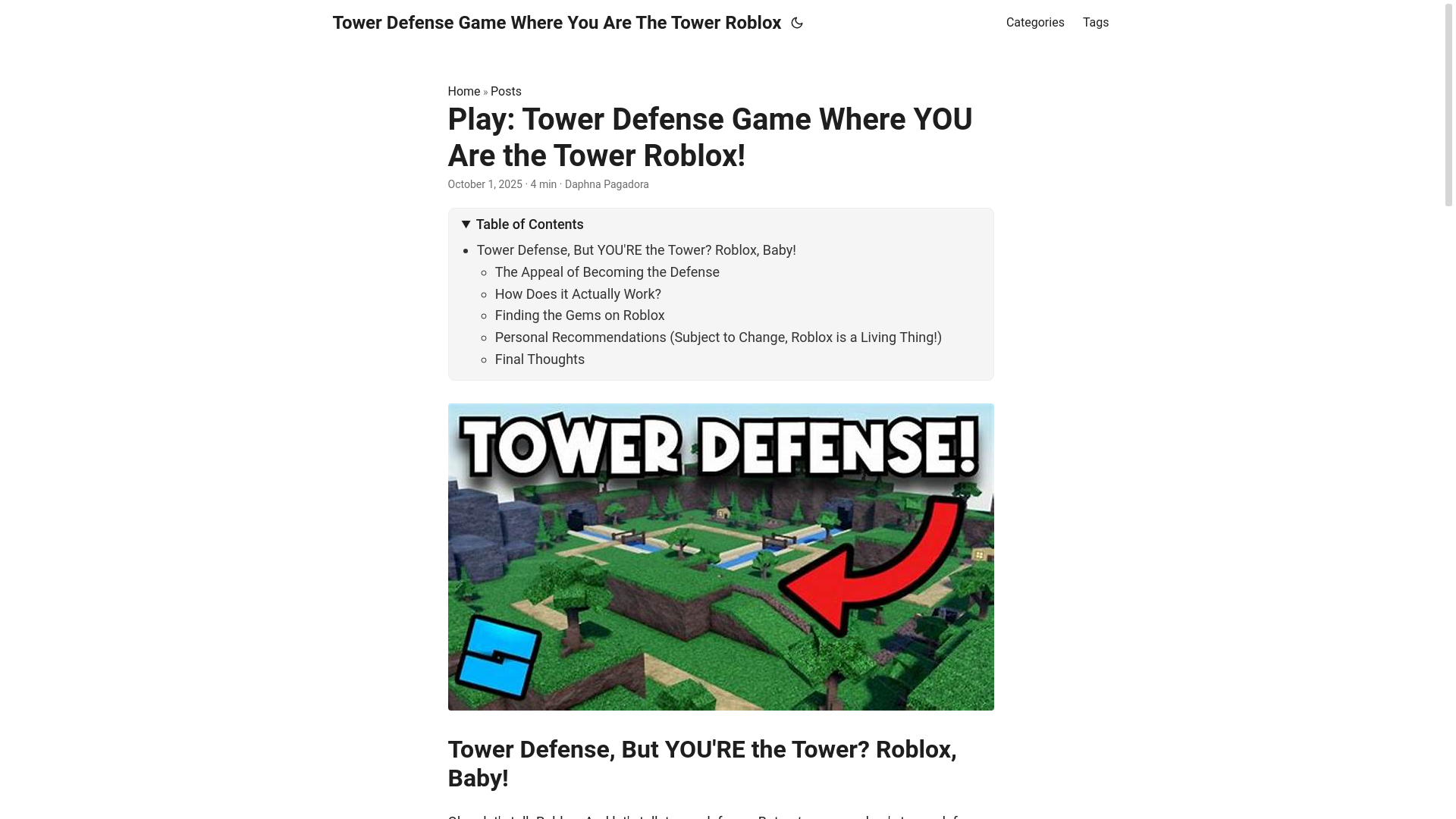 website screenshot of https://tower-defense-game-where-you-are-the-tower-roblox.pages.dev/