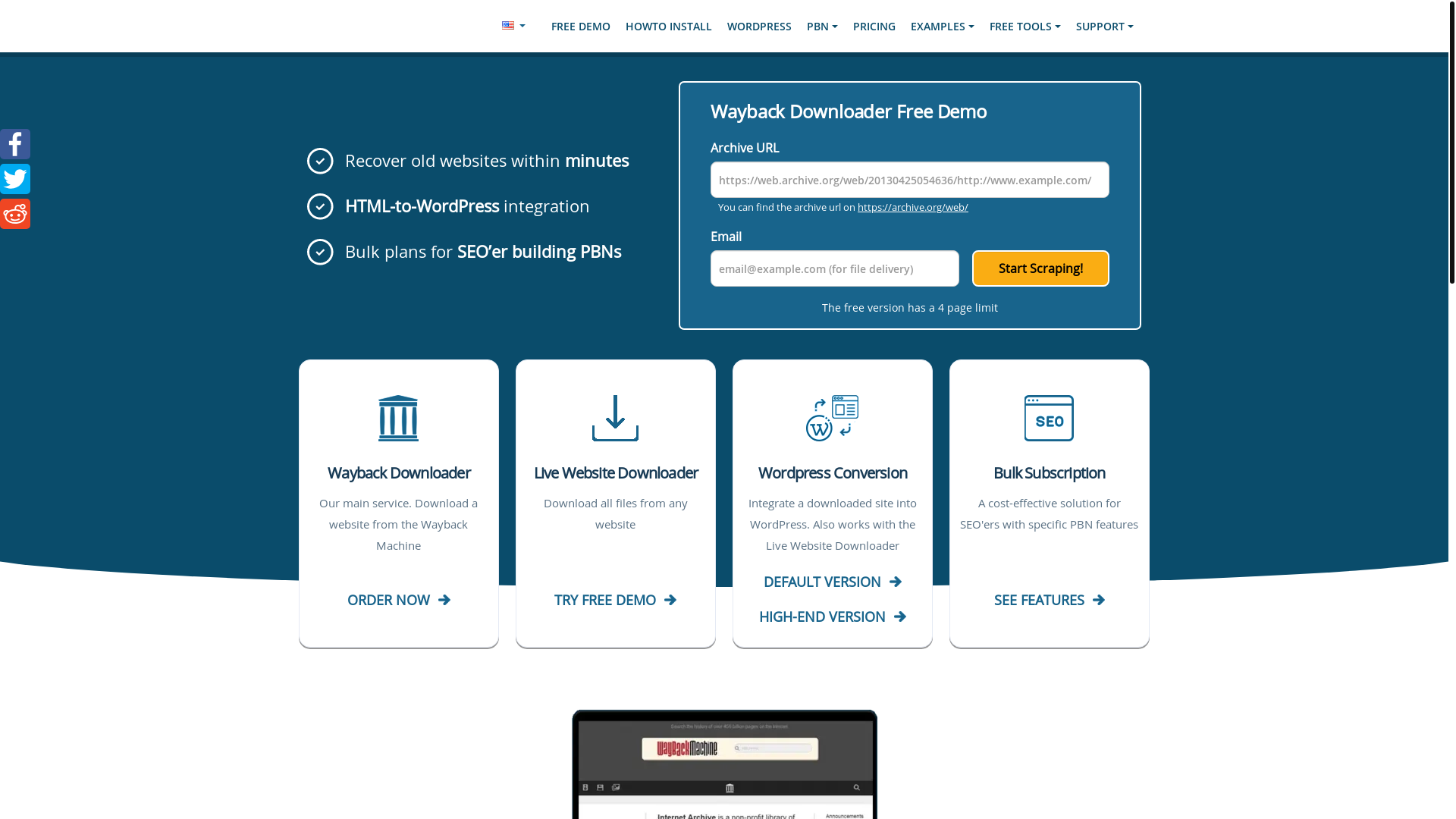website screenshot of https://waybackdownloader.com/