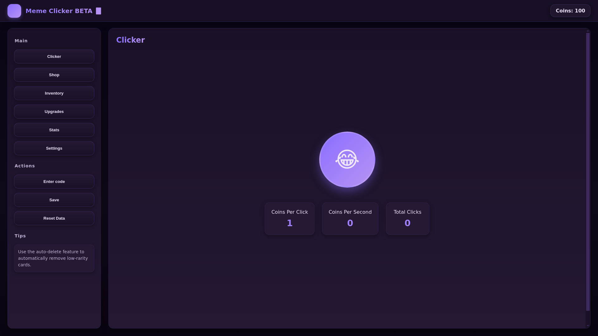 website screenshot of https://memecardclicker.pages.dev/