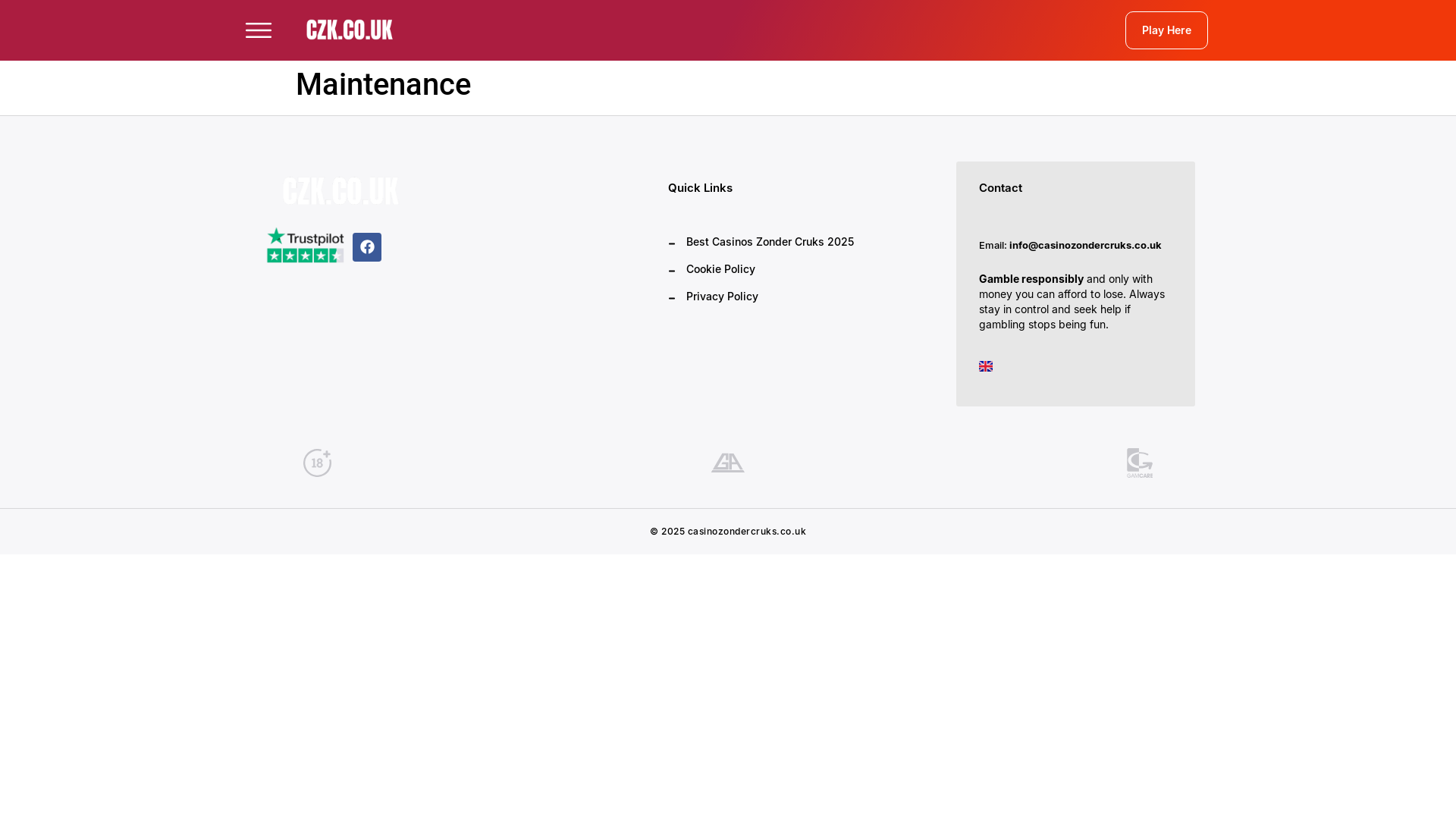 website screenshot of https://casinozondercruks.co.uk/