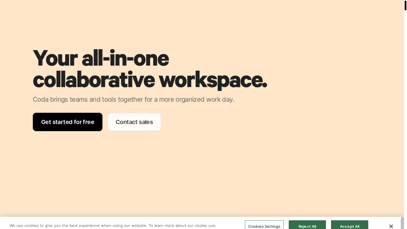 website screenshot of https://coda.io/