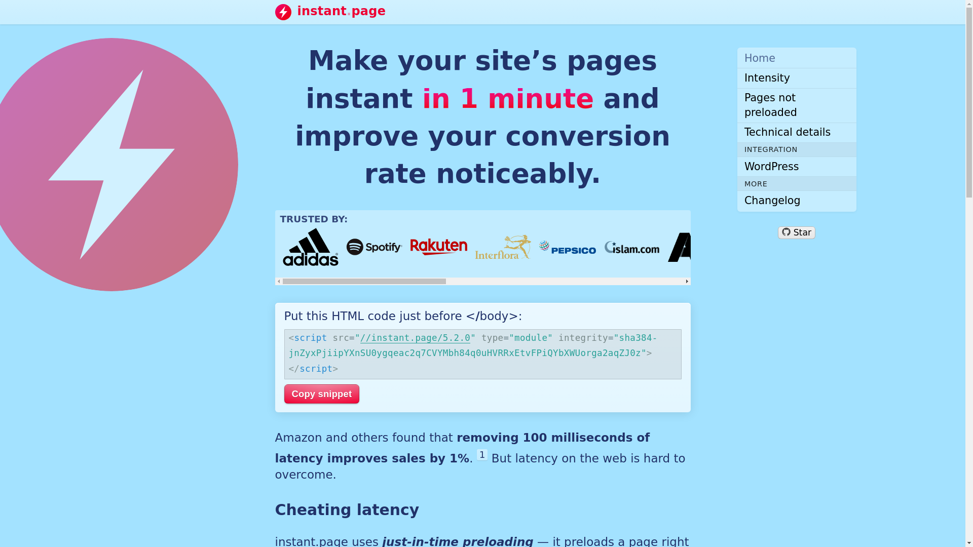 website screenshot of https://instant.page
