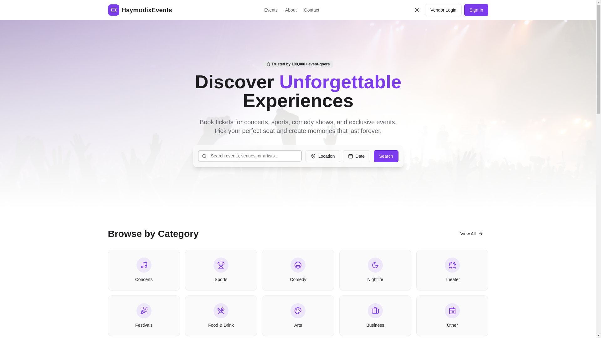 website screenshot of https://haymodixevents.com/