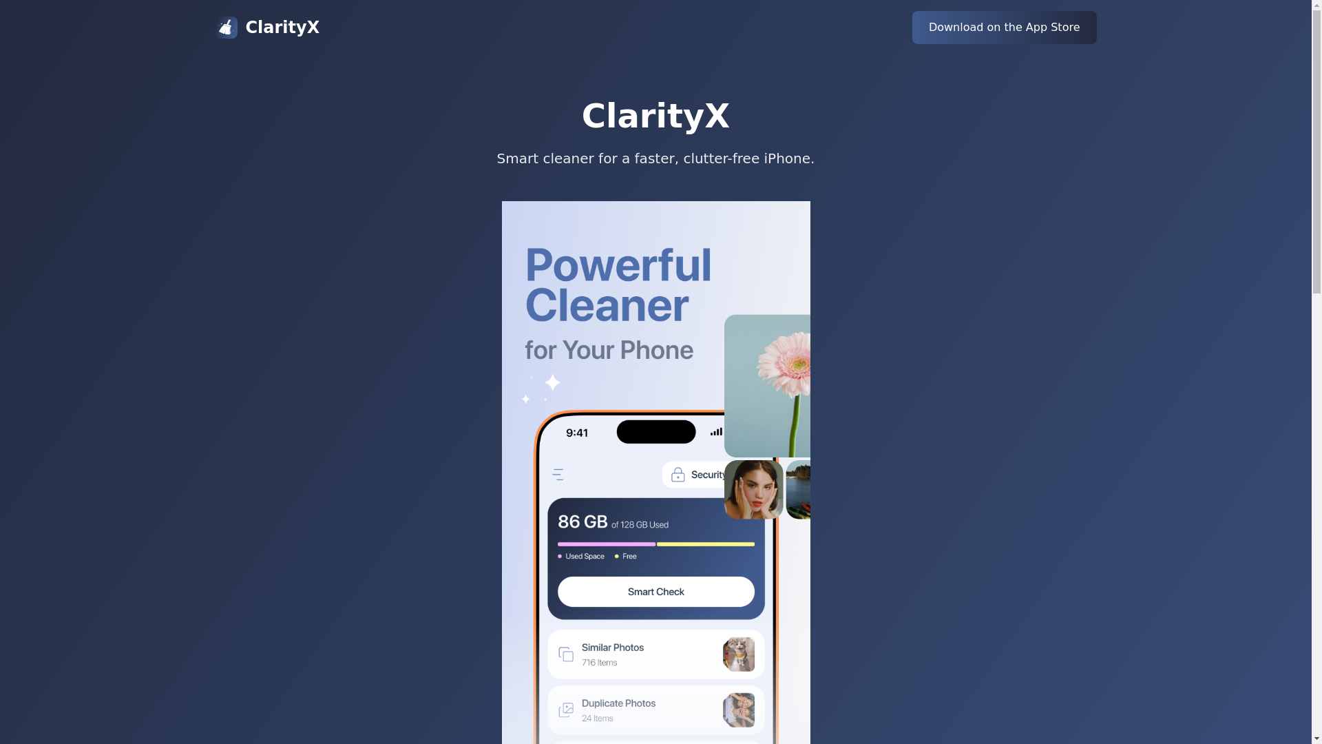 website screenshot of https://clarityx-cleaner-com.pages.dev/