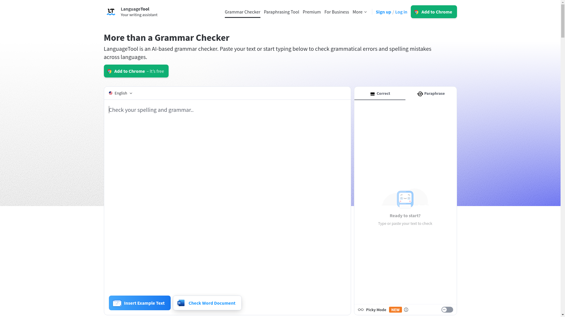 website screenshot of https://languagetool.org