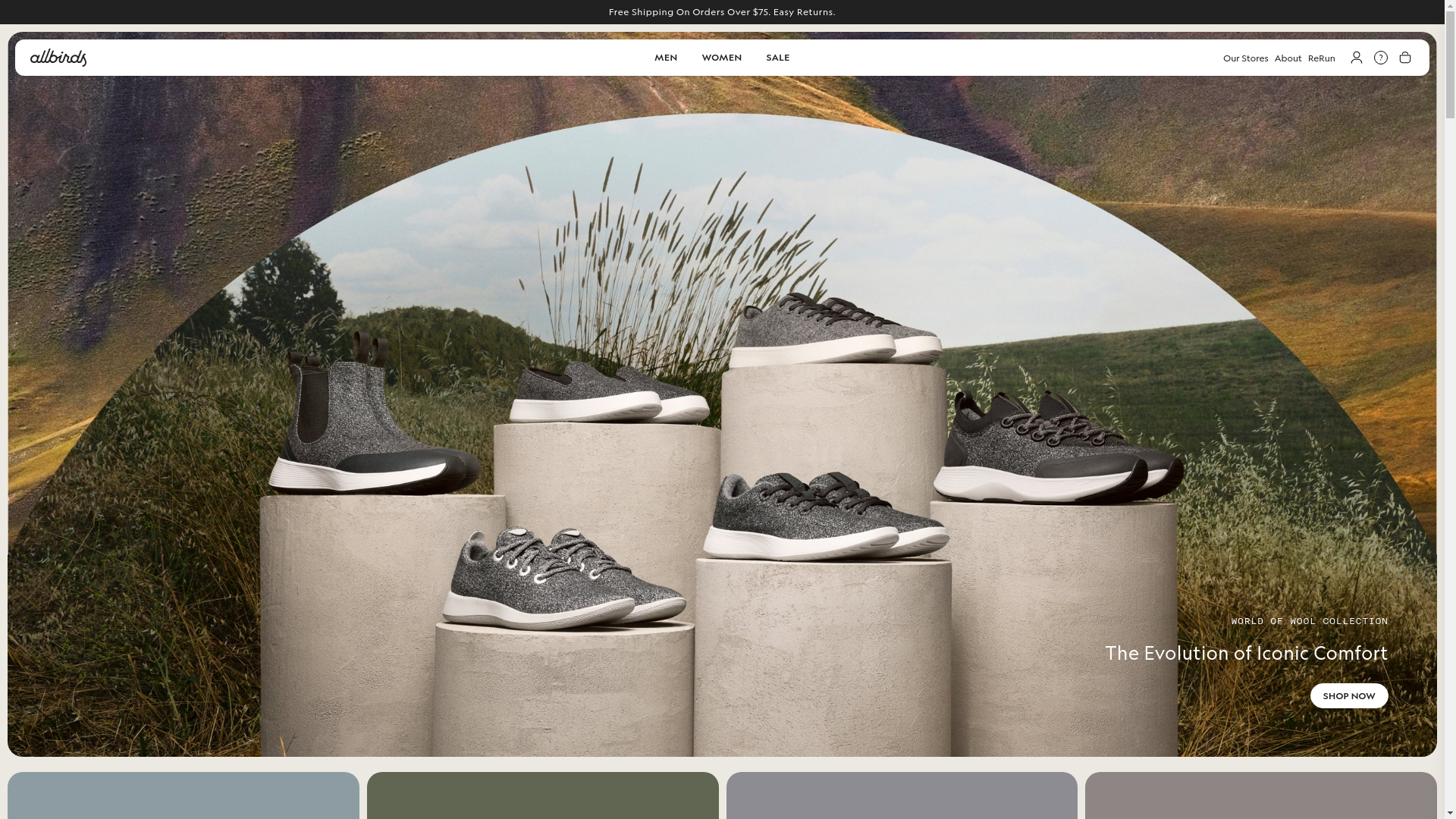 website screenshot of https://allbirds.com/