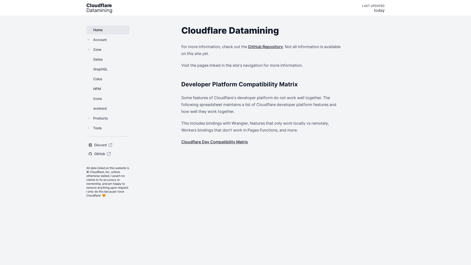 website screenshot of https://cloudflare-datamining.pages.dev/