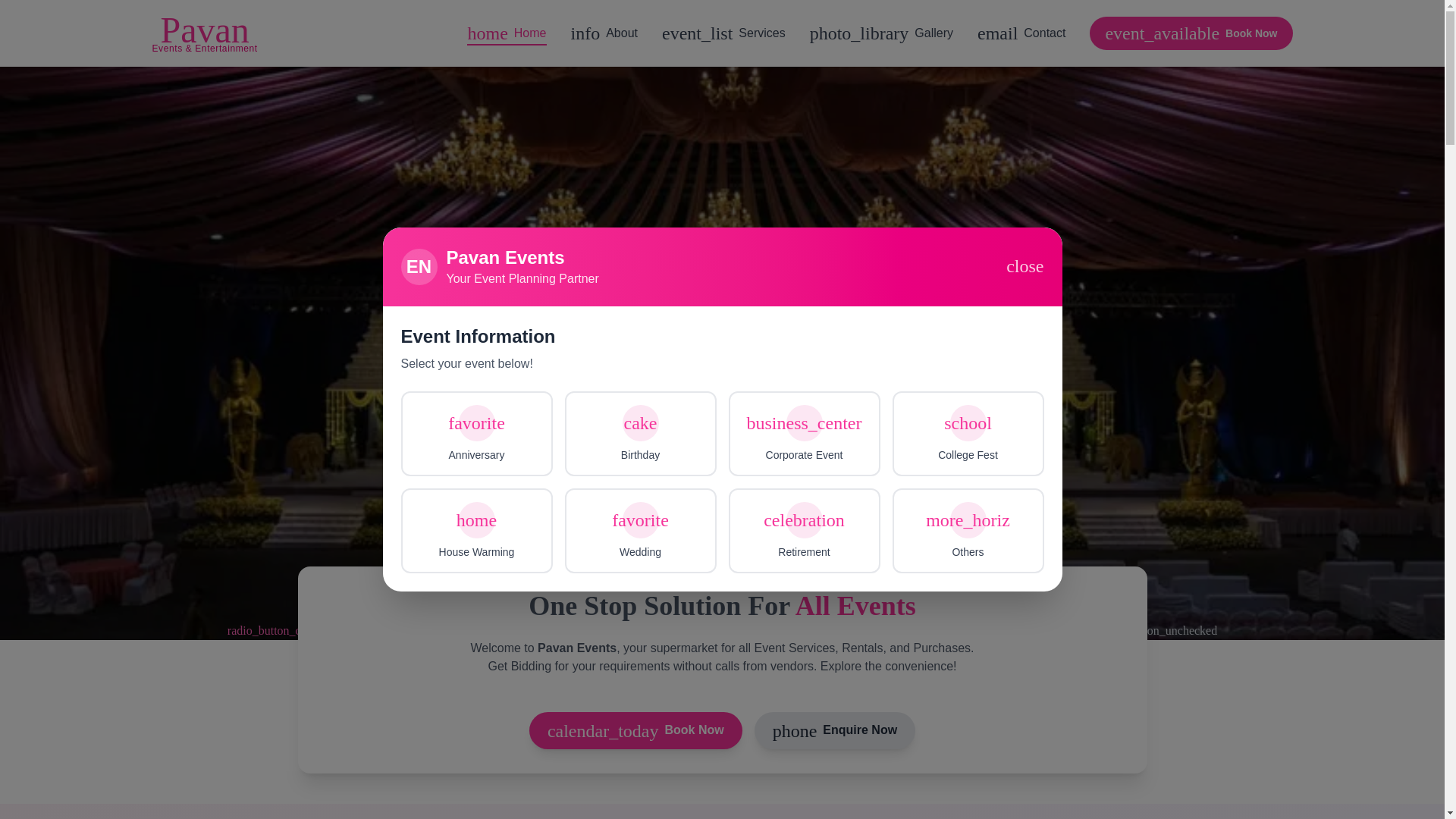 website screenshot of https://pavaneventsandentertainment.com/