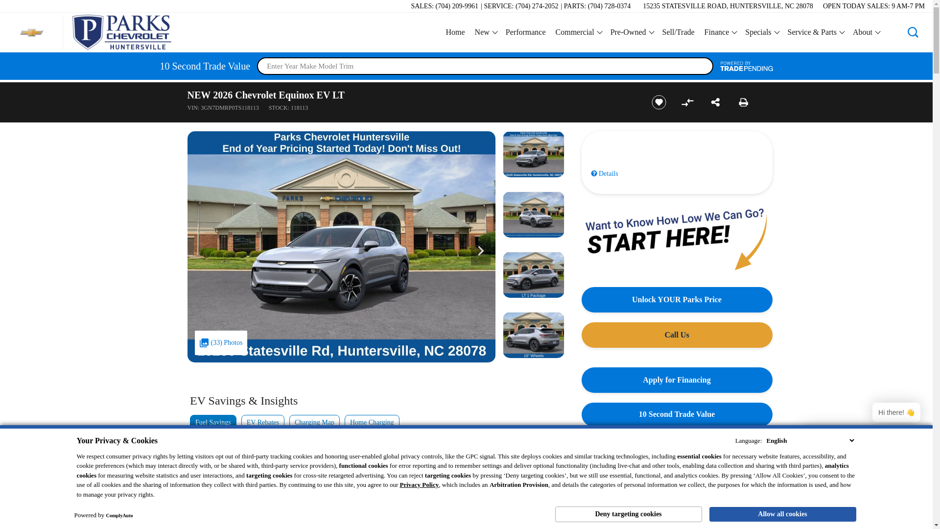 website screenshot of https://www.parkschevrolethuntersville.com/inventory/3GN7DMRP0TS118113/