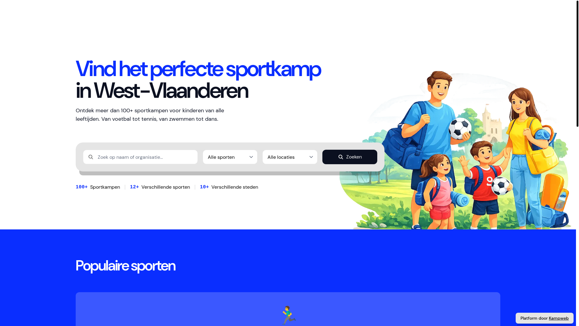 website screenshot of https://sportkampenwestvlaanderen.be/