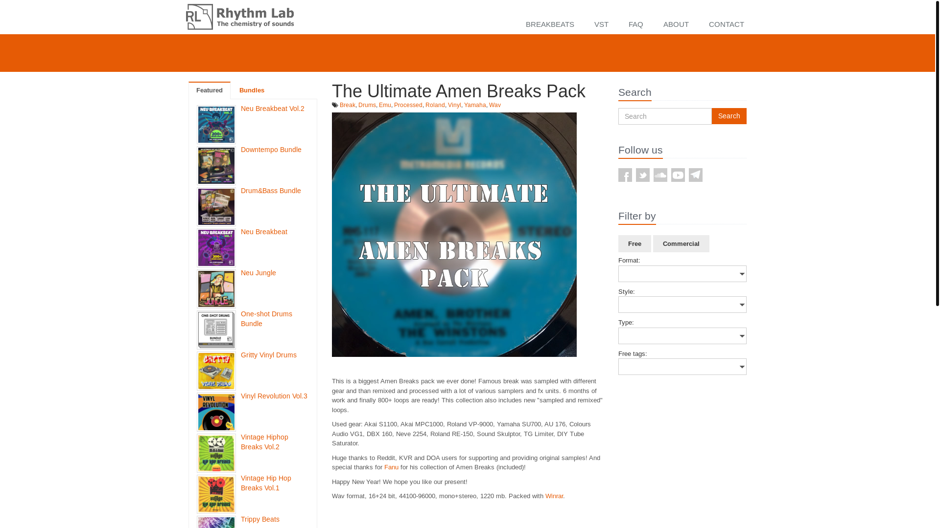 website screenshot of https://rhythm-lab.com/the-ultimate-amen-breaks-pack/