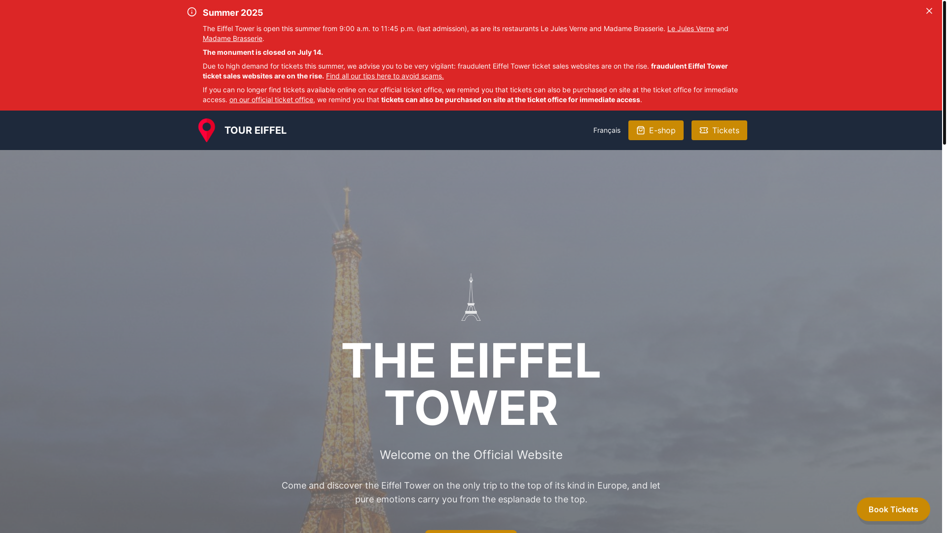 website screenshot of https://tourpariseiffel.com/
