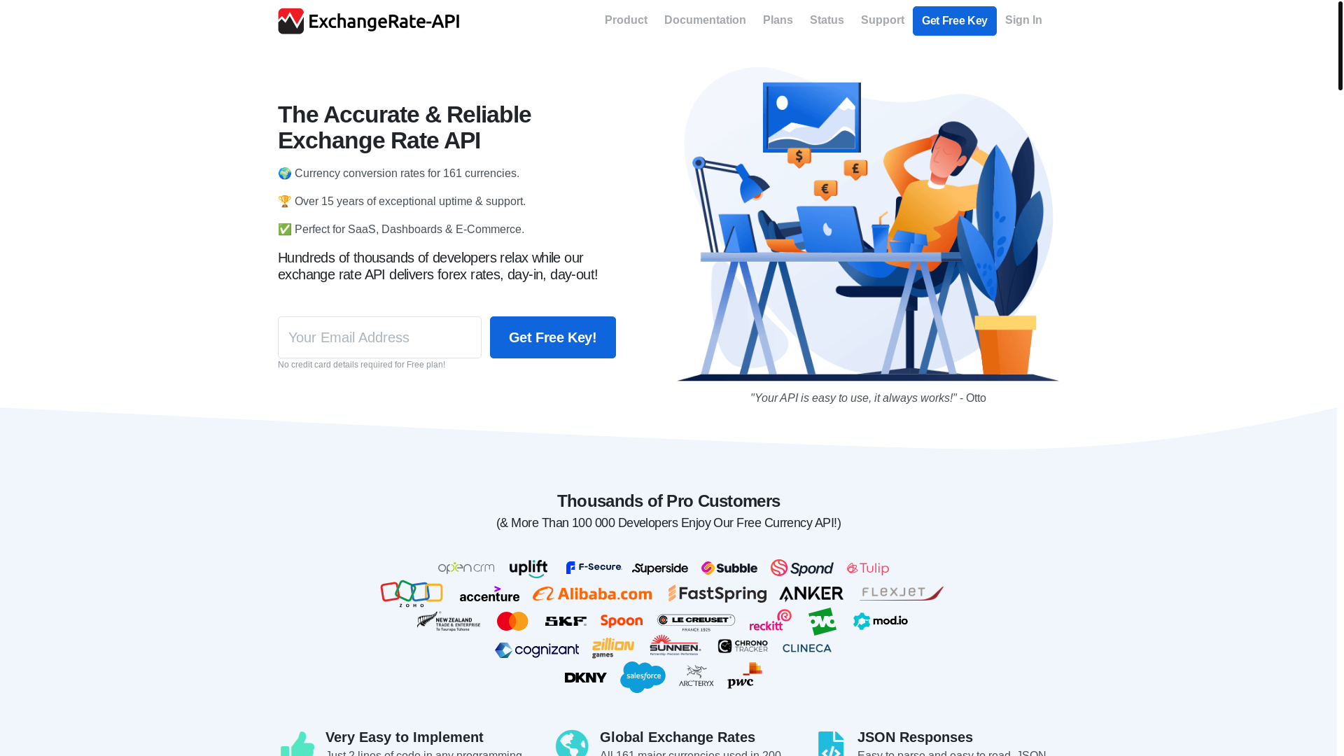 website screenshot of https://exchangerate-api.com