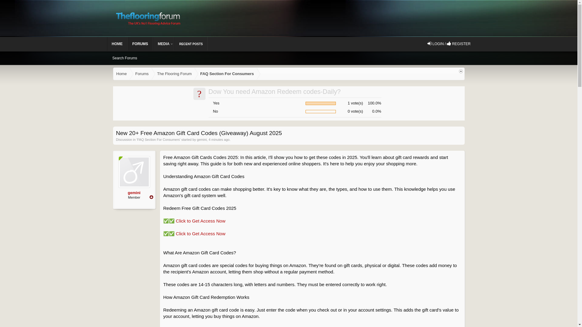 website screenshot of https://theflooringforum.com/threads/new-20-free-amazon-gift-card-codes-giveaway-august-2025.192941/