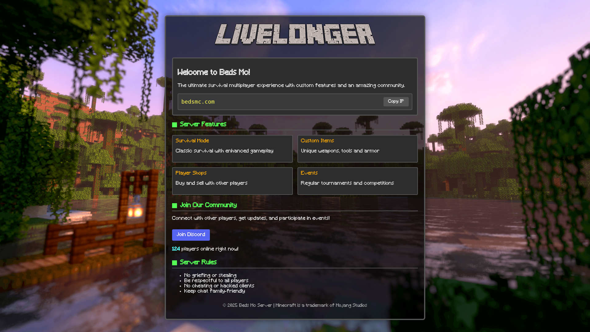 website screenshot of https://livelongermc.pages.dev/
