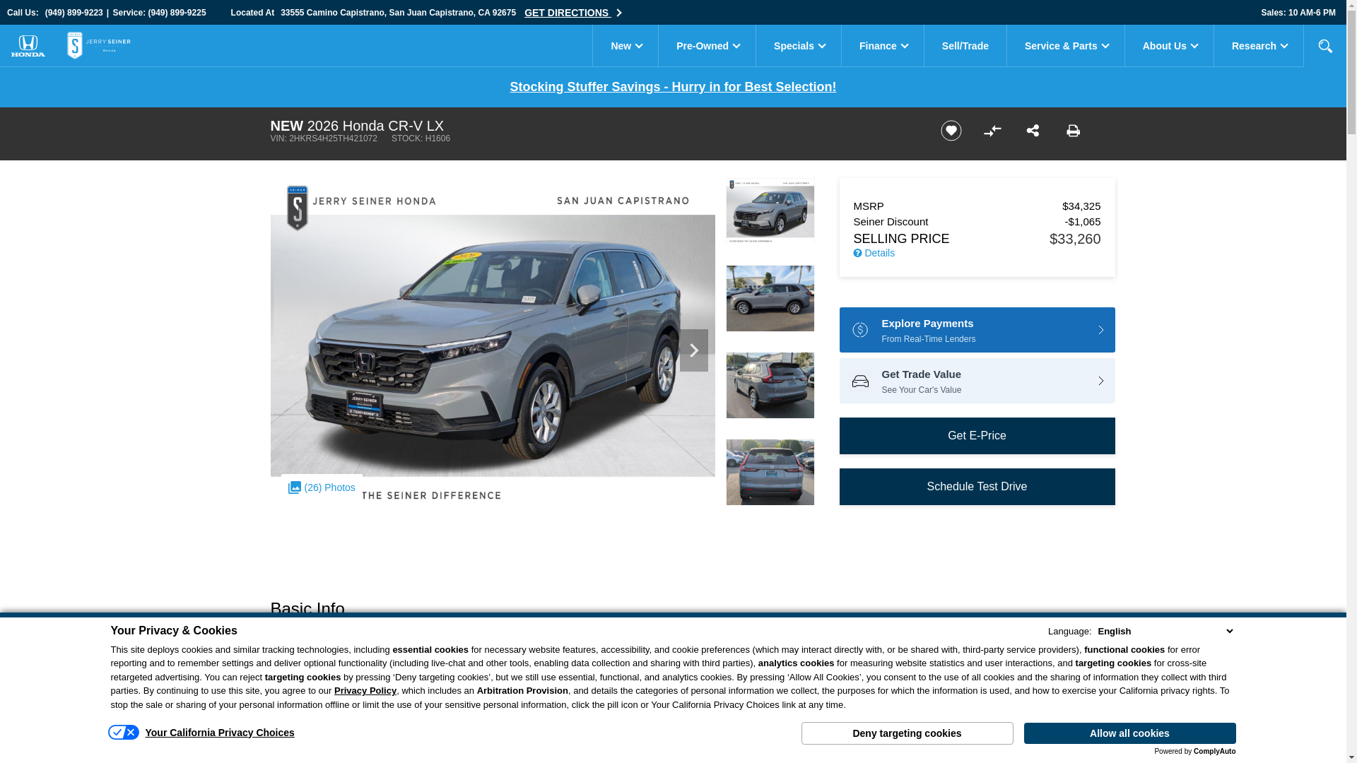 website screenshot of https://www.jerryseinerhonda.com/inventory/new-2026-honda-cr-v-lx-awd-sport-utility-2hkrs4h25th421072/?store={store_code}