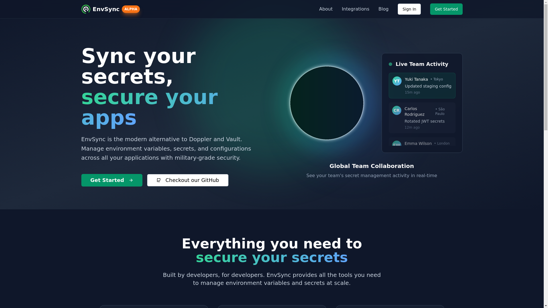 website screenshot of https://envsync-landing.pages.dev/