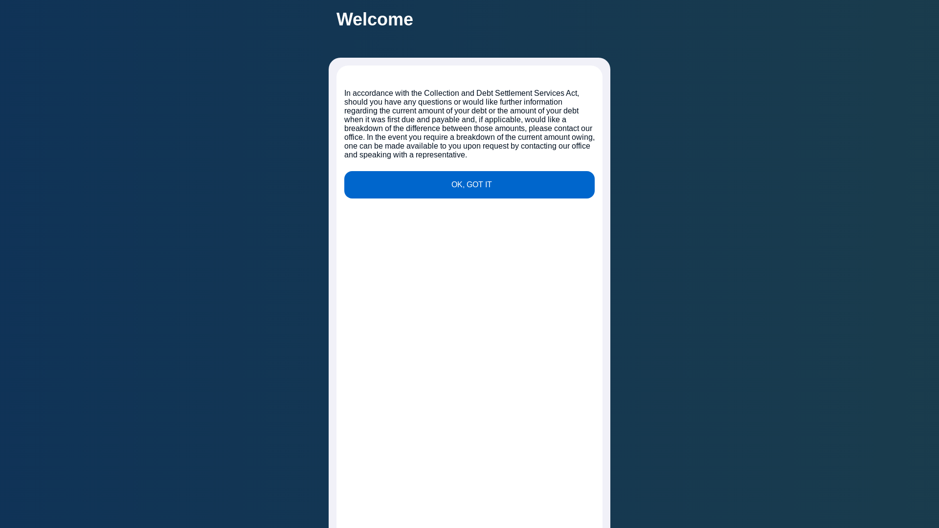 website screenshot of https://collectcents.va.int001.com/s/cF4m8orbXw/5ZUr